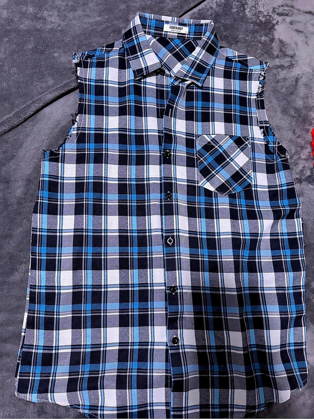 Coofandy Plaid Sleeveless Shirt in Blue & Black Size Small